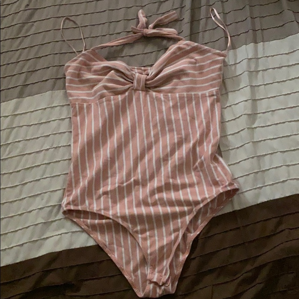 Pink and white striped bodysuit